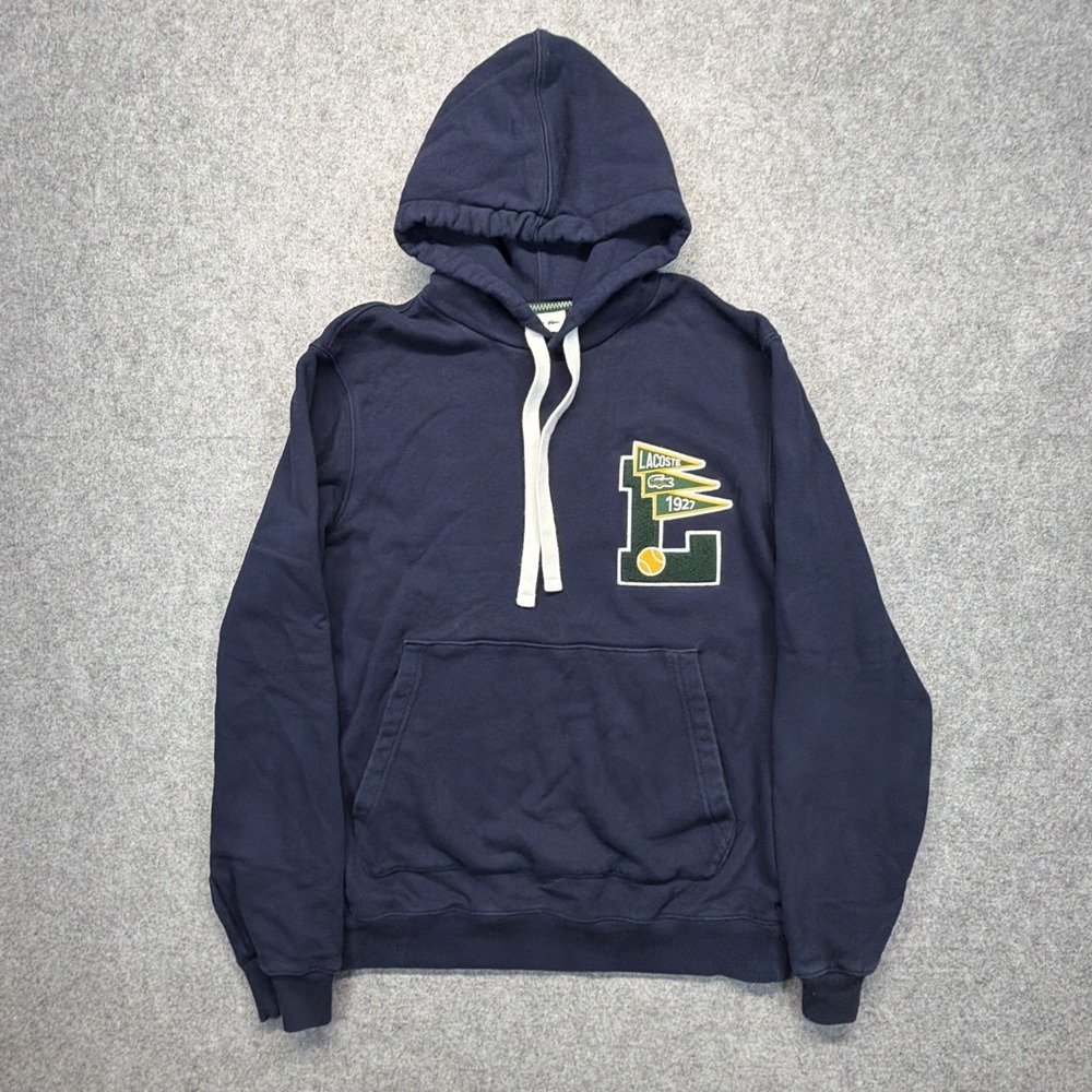 Lacoste Cotton Fleece Hoodie Pennants Badge College Navy Blue Men's Medium